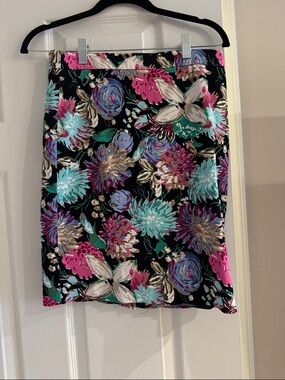 J. Crew Black Floral Pencil Skirt with Pink, Teal & Purple Accents